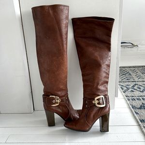 Vicini Giuseppe Zanotti size 38.5 brown OTK leather boots NWOT